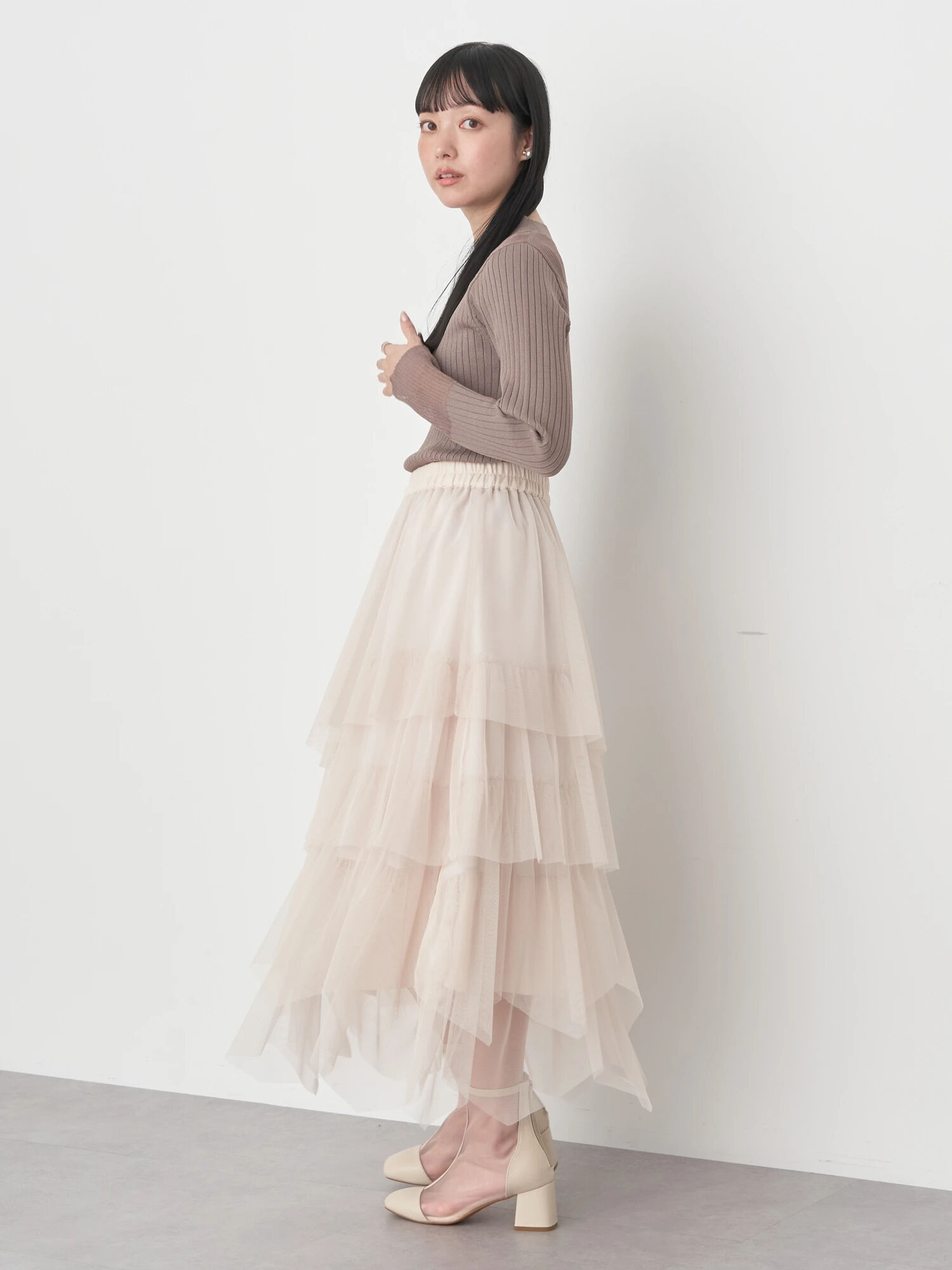 ランダムヘムチュールスカート（ライトグレー/ブラック/ライトベージュ  