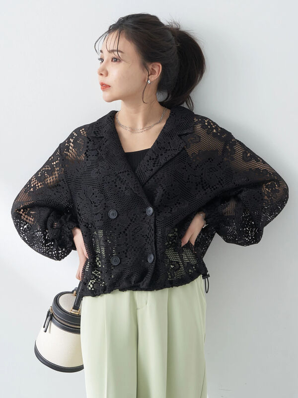 レースジャケット エンブロイダリーレースジャケット（ノーカラー