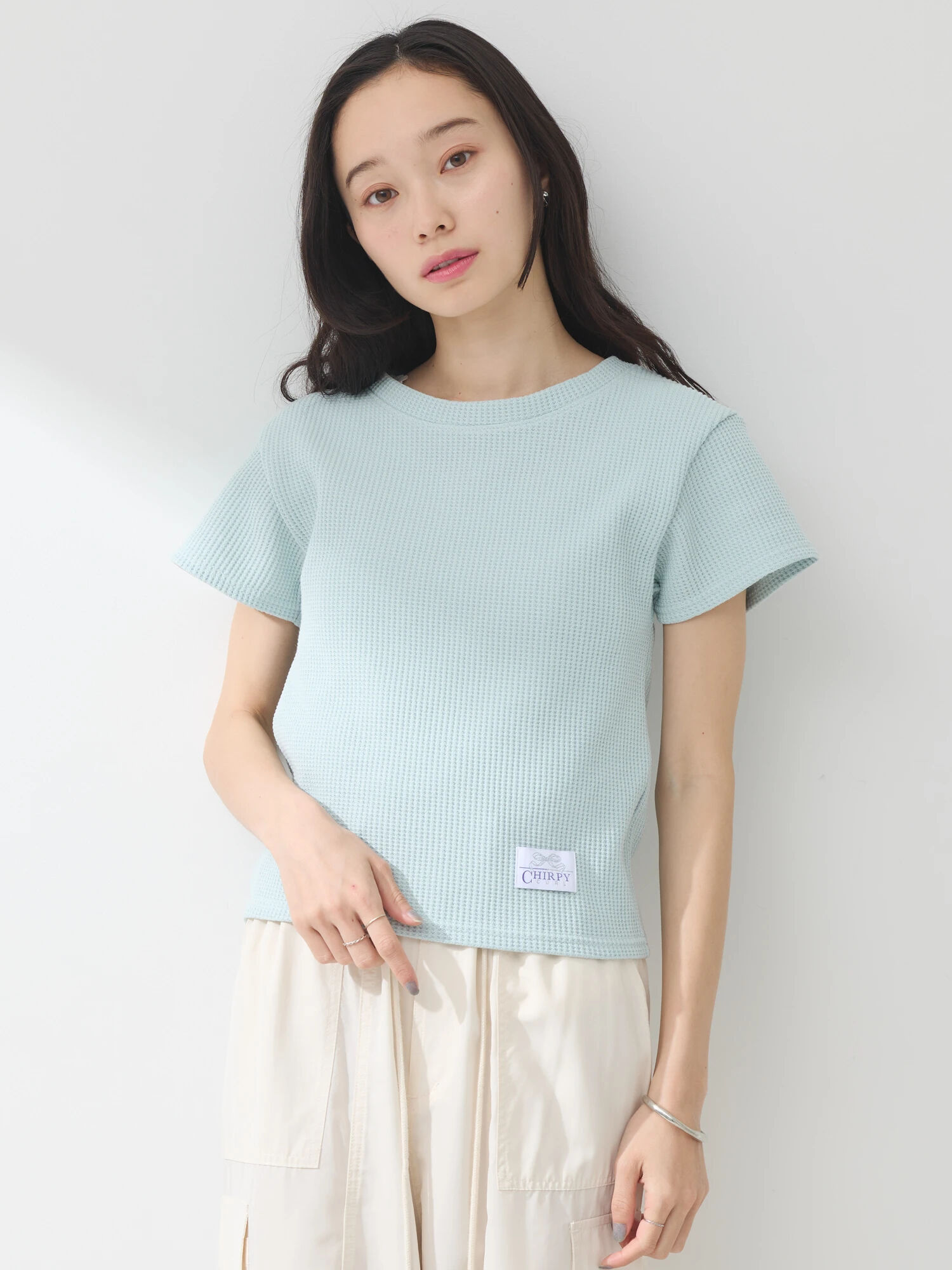 ワッフルTee（アイボリー/杢グレー/サックスブルー/ラベンダー 