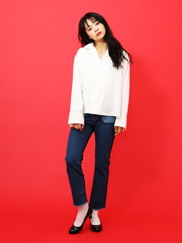 アウトレット ヴィンテージサテンパジャマシャツ オフホワイト ブラック ピンクベージュ E Hyphen World Gallery イーハイフンワールドギャラリー のレディースシャツ ブラウス 171a480 ファッション通販のstripe Club