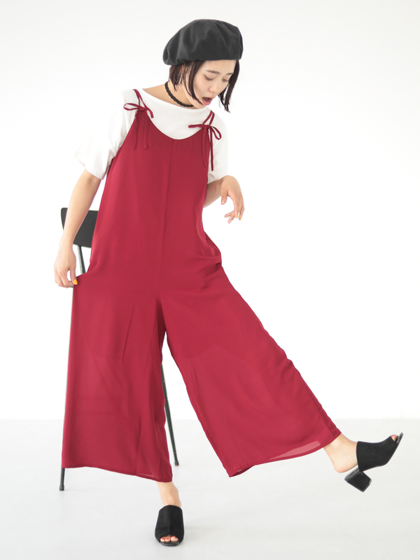 アウトレット リボンオールインワン ブラック レッド E Hyphen World Gallery イーハイフンワールドギャラリー のレディース オールインワン 172hg00 ファッション通販のstripe Club