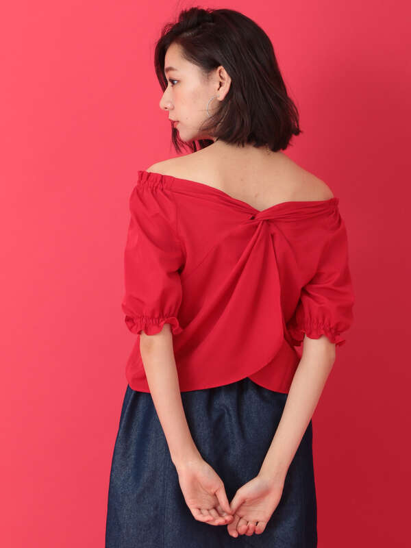 アウトレット バッグひねりオフショルプルオーバー ブラック レッド オレンジ イエロー E Hyphen World Gallery イーハイフンワールドギャラリー のレディースシャツ ブラウス 176a ファッション通販のstripe Club