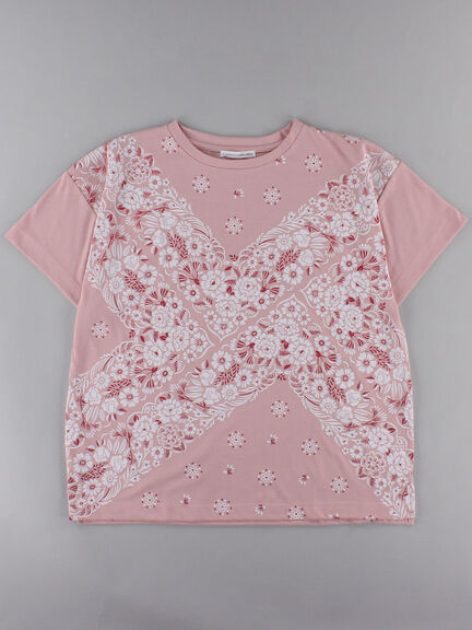E hyphen world gallery(イーハイフンワールドギャラリー) |・フラワーバンダナビッグTシャツ(ピンク)