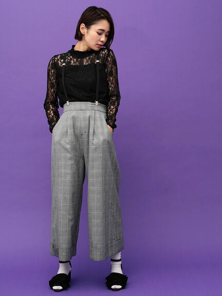 E hyphen world gallery MANIA サス付チェックワイドパンツ