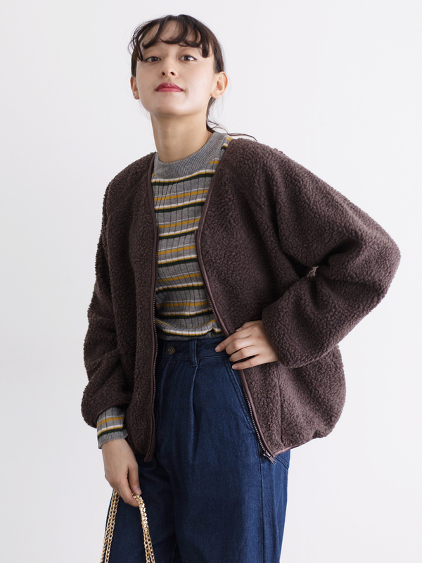 ボアzipカーディガン アイボリー グレー ブラック ベージュ E Hyphen World Gallery イーハイフンワールドギャラリー のレディースカットソー 1d312 ファッション通販のstripe Club