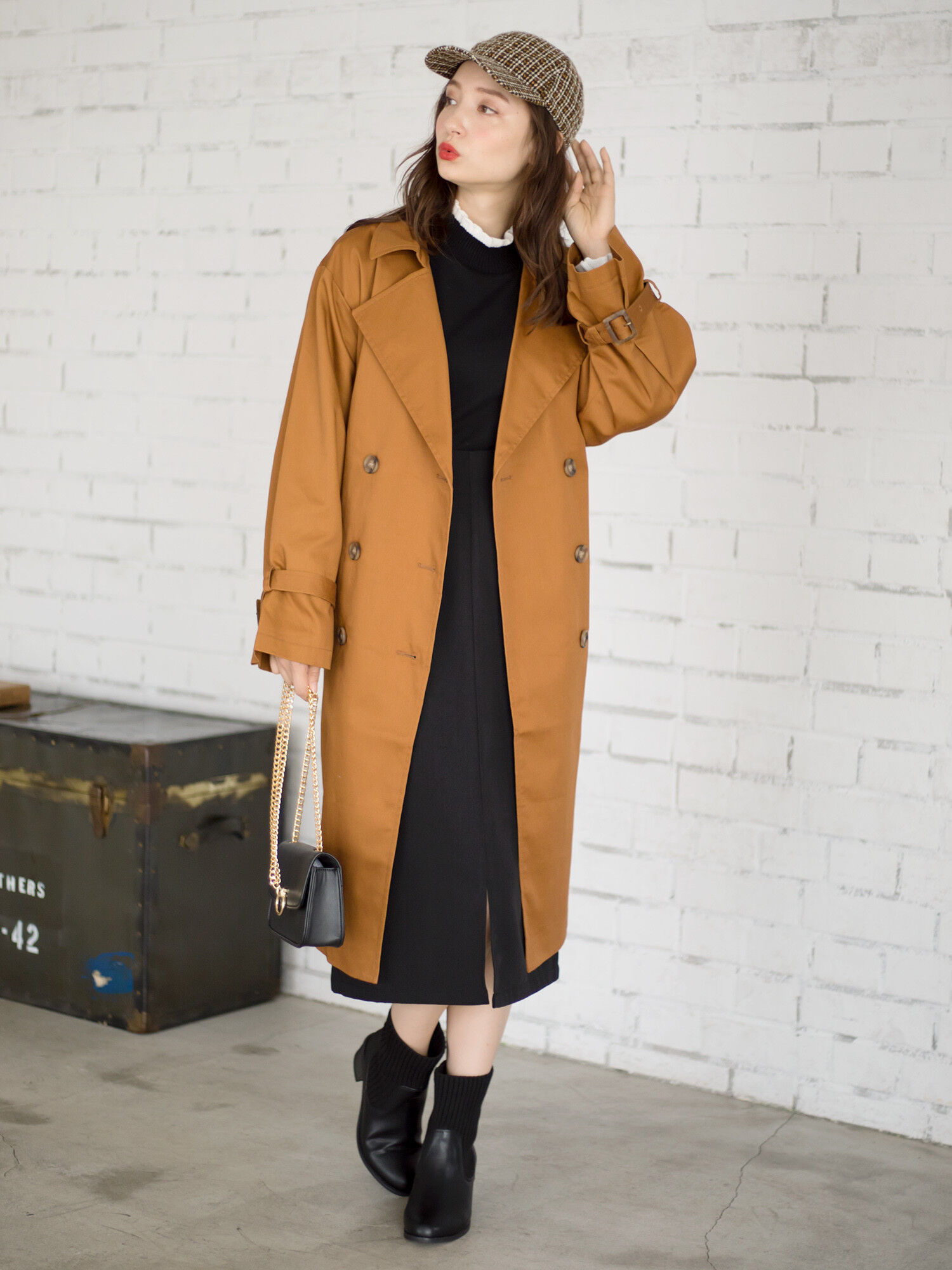 ルーズロングトレンチコート ベージュ キャメル ダークネイビー E Hyphen World Gallery イーハイフンワールドギャラリー のレディースコート 1i344 ファッション通販のstripe Club