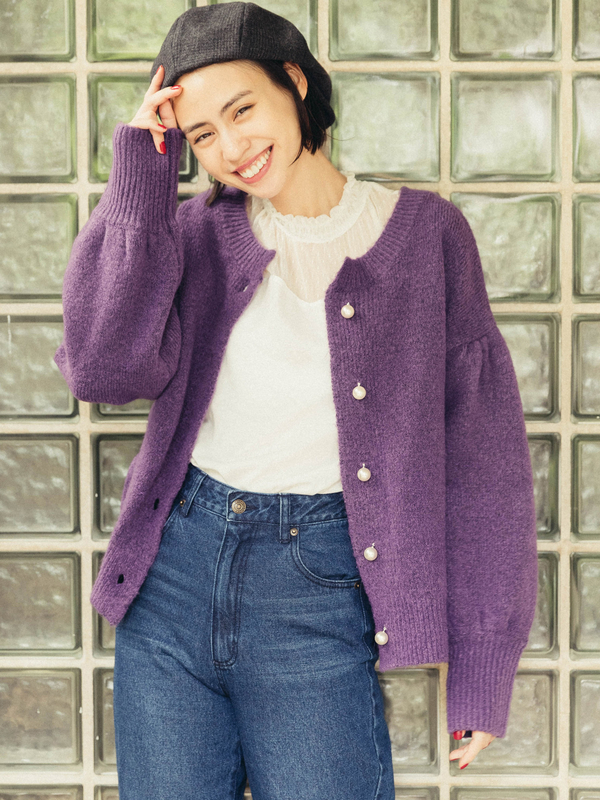 ラメバルーンカーディガンセット ブラック パープル E Hyphen World Gallery イーハイフンワールドギャラリー のレディース カーディガン 1d ファッション通販のstripe Club