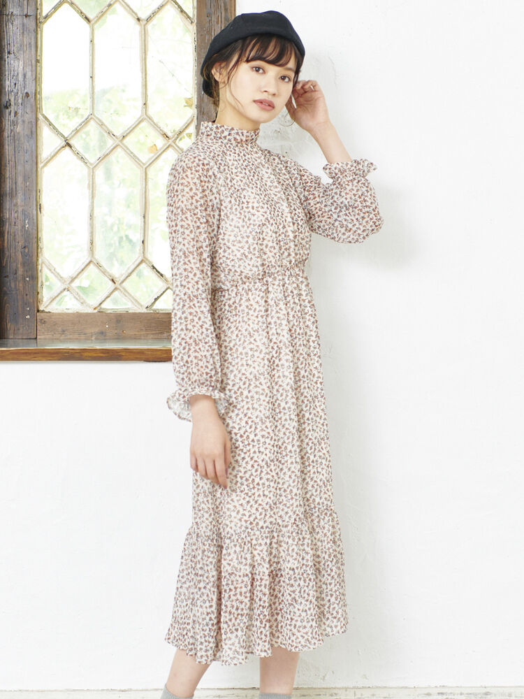 アウトレット 花柄ハイネックワンピース ブラック ボルドー ベージュ ブラウン E Hyphen World Gallery イーハイフンワールドギャラリー のレディースワンピース 1h440 ファッション通販のstripe Club