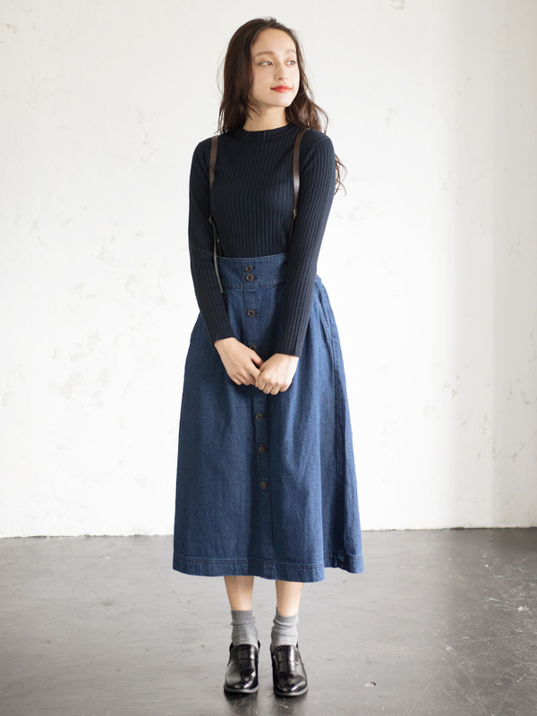 サスペンダー付きデニムボタン使いスカート インディゴ E Hyphen World Gallery イーハイフンワールドギャラリー のレディーススカート 1l164 ファッション通販のstripe Club