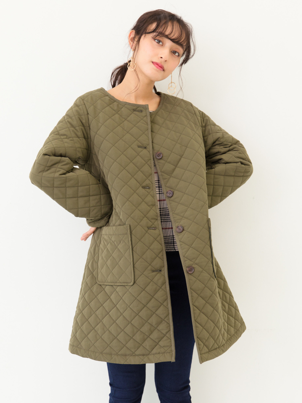 アウトレット 古着 キルティングロングコート ブラック キャメル カーキ E Hyphen World Gallery イーハイフン ワールドギャラリー のレディースコート 187i3 ファッション通販のstripe Club