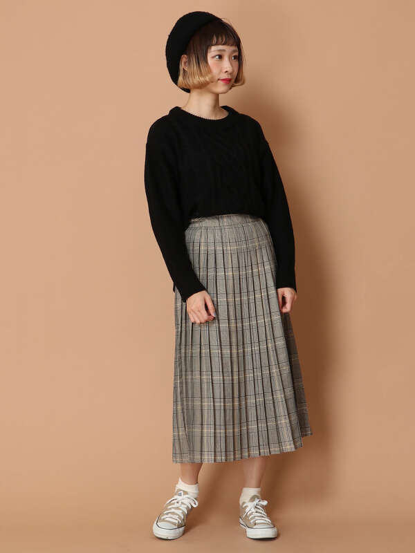 アウトレット チェックプリーツ巻きスカート ブラック ベージュ E Hyphen World Gallery イーハイフンワールドギャラリー のレディーススカート 2b94l0l0840 ファッション通販のstripe Club