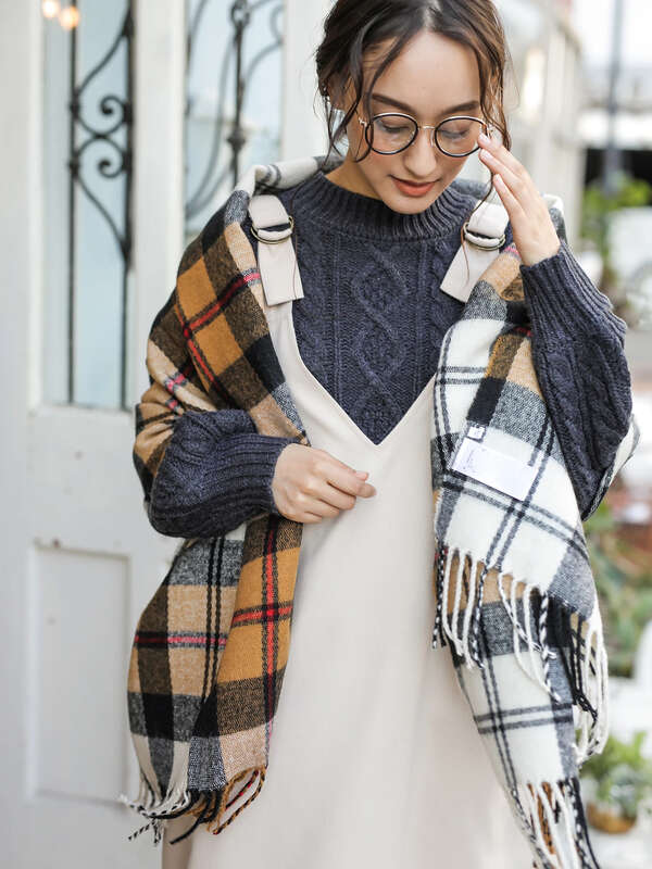 アウトレット カラーブロックストール レッド ブラウン ブルー E Hyphen World Gallery イーハイフン ワールドギャラリー のレディースストール マフラー 2b97f6j01 ファッション通販のstripe Club