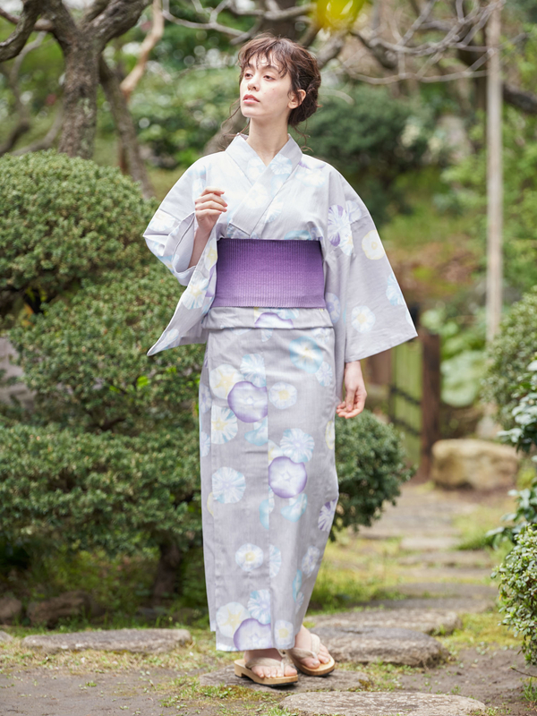 あさがお柄浴衣 グレー ブルー E Hyphen World Gallery イーハイフンワールドギャラリー のレディース浴衣 2b02lam0100 ファッション通販のstripe Club