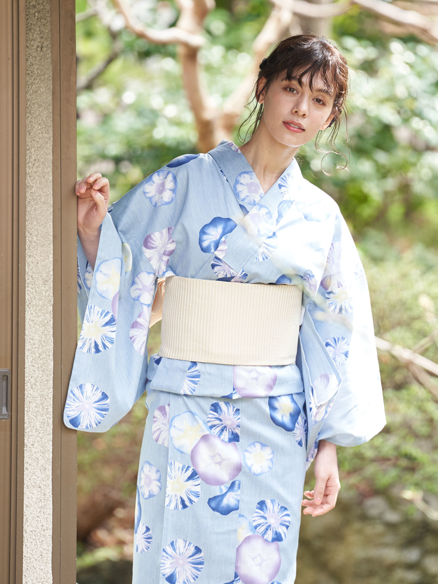 あさがお柄浴衣 グレー ブルー E Hyphen World Gallery イーハイフンワールドギャラリー のレディース浴衣 2b02lam0100 ファッション通販のstripe Club