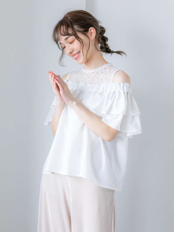 オフショルブラウス オフホワイト ブラック ライトカーキ ディープブルー E Hyphen World Gallery イーハイフンワールドギャラリー のレディースシャツ ブラウス 2b06l0a1000 ファッション通販のstripe Club