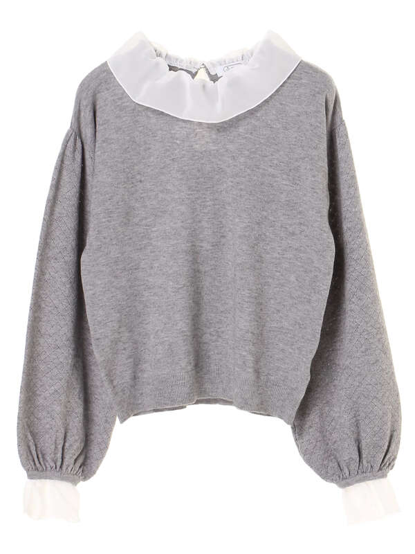 アウトレット 古着 シフォンレイヤードニットプルオーバー グレー