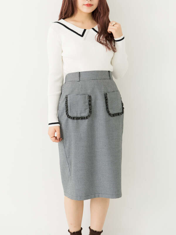 アウトレット レザーフリルチェックペンシルスカート ブラック ブラウン E Hyphen World Gallery Bonbon イーハイフンワールドギャラリーボンボン のレディーススカート M2184l ファッション通販のstripe Club