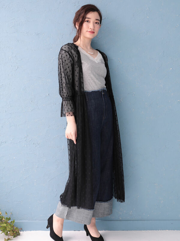 アウトレット 古着 W Closet W 星モチーフチュール7分袖ワンピース オフホワイト ブラック オレンジ Green Parks グリーンパークス のレディースワンピース h ファッション通販のstripe Club