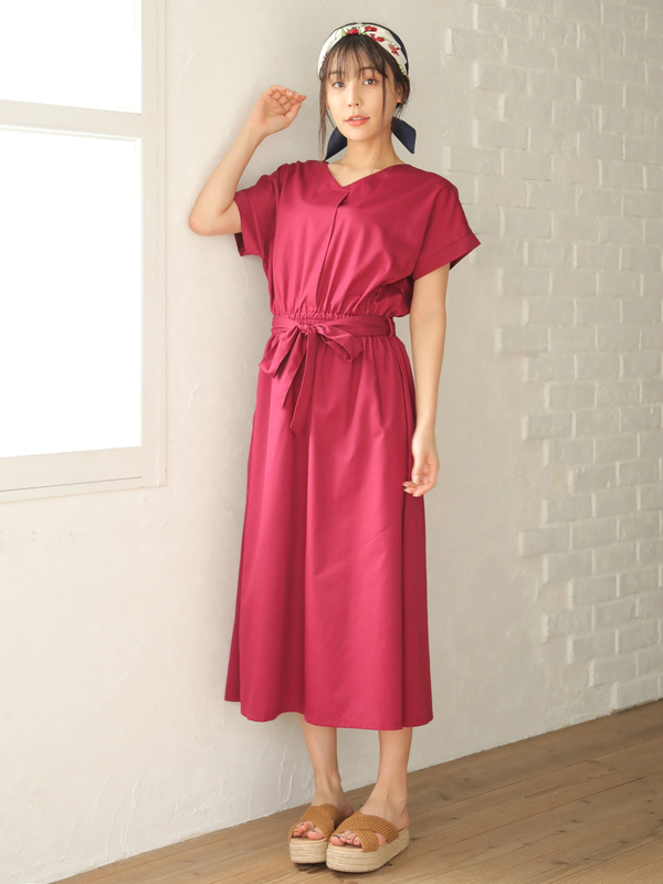 アウトレット ウエストゴムロングワンピース ピンク ベージュ ネイビー Green Parks グリーンパークス のレディースワンピース 6a93l0h0230 ファッション通販のstripe Club