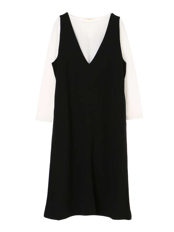 Set2点 天竺インナー Vネックワンピース ブラック ブラウン ネイビー Green Parks グリーンパークス のレディースワンピース 6a93l1h00 ファッション通販のstripe Club