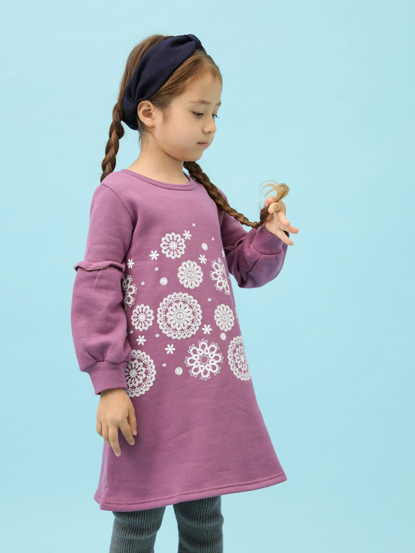 アウトレット 古着 Kids レースプリント裏起毛ワンピース ネイビー パープル Green Parks グリーンパークス のキッズワンピース 6p94k1h00 ファッション通販のstripe Club