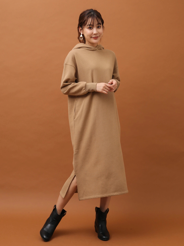 アウトレット 両面起毛パーカーワンピ ブラック ベージュ カーキ Green Parks グリーンパークス のレディースワンピース 6a94l1h0100 ファッション通販のstripe Club