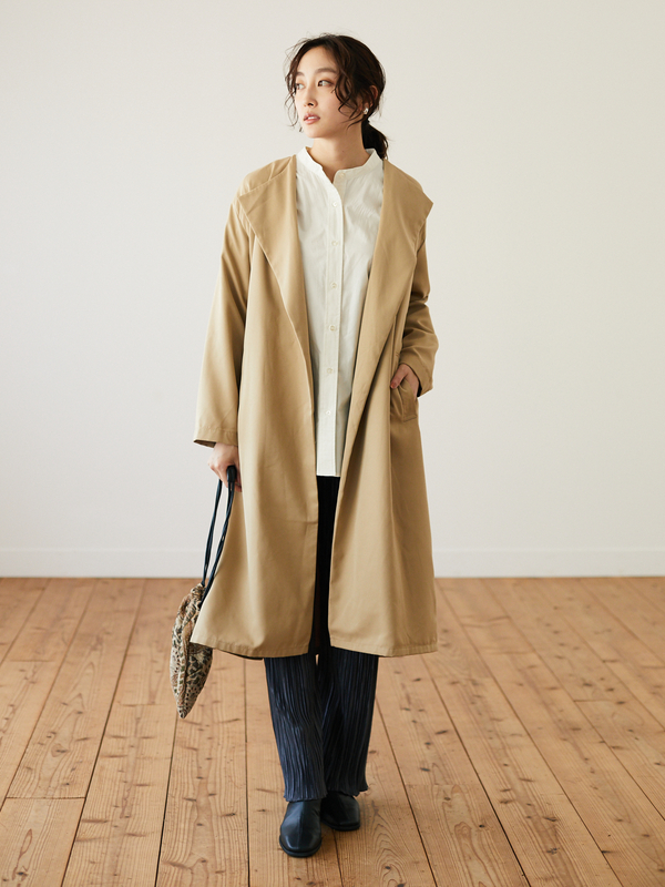 開襟ロングコート ベージュ カーキ ネイビー Green Parks グリーンパークス のレディースコート 6a01l0y0240 ファッション通販のstripe Club