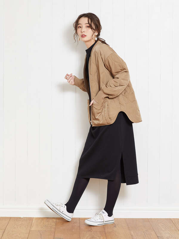 古着 裏起毛ハイネックワンピース ブラック ベージュ カーキ Green Parks グリーンパークス のレディースワンピース 6a01l1h0330 ファッション通販のstripe Club