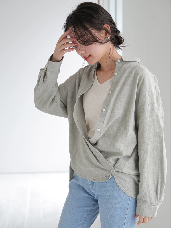 2way 襟付きシャツ オフホワイト ライトベージュ イエロー カーキ ブルー サーモンピンク Green Parks グリーンパークス のレディースシャツ ブラウス 6a02l0a0340 ファッション通販のstripe Club