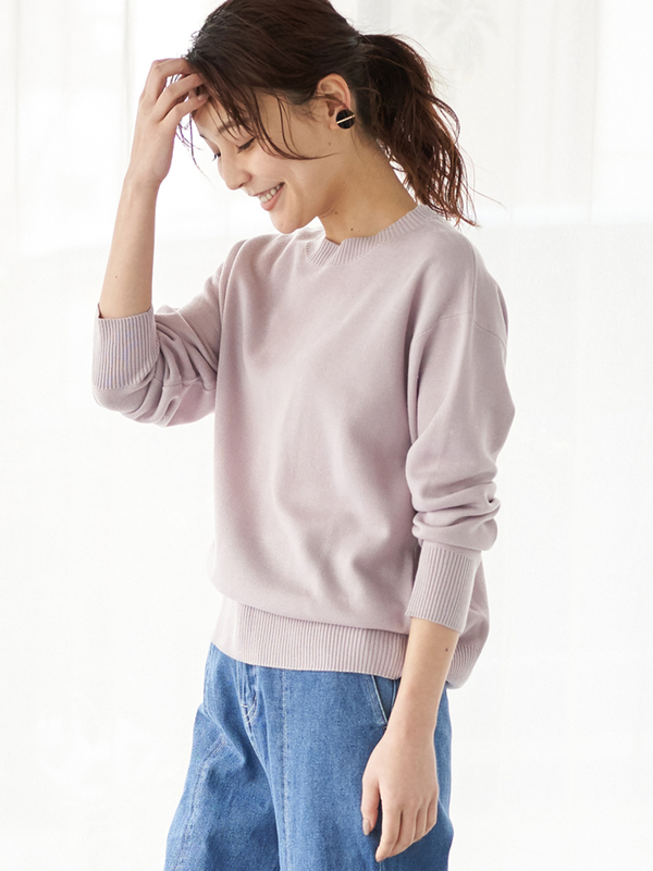 毛玉になりにくい クルーネックニットプルオーバー オフホワイト ライトグレー ネイビー ライラック Green Parks グリーンパークス のレディースニット セーター 6a01l2c2100 ファッション通販のstripe Club