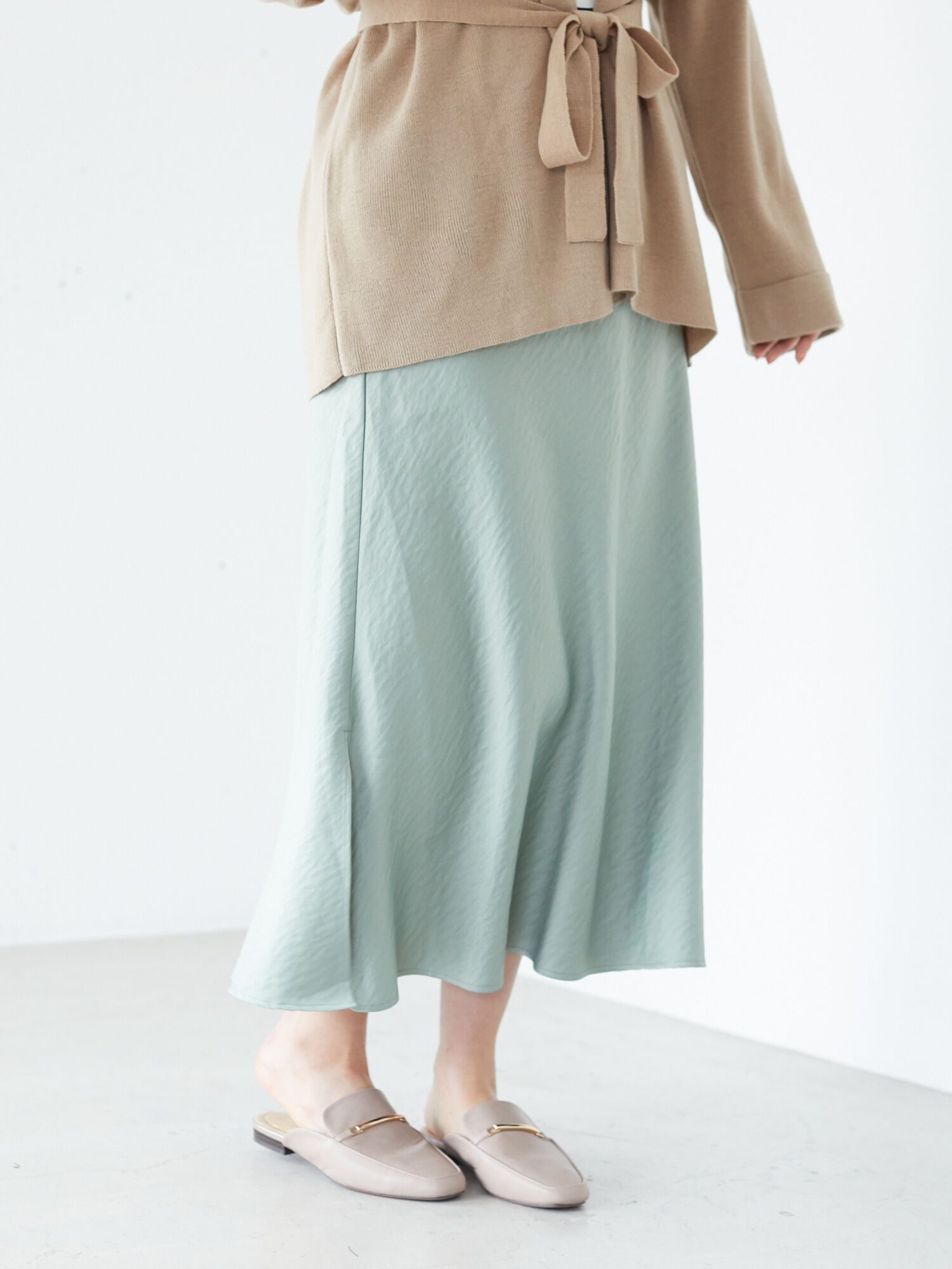 Elencare Due セミフレアロングスカート ベージュ ミント ブルー Green Parks グリーンパークス のレディーススカート 6p01l0l0700 ファッション通販のstripe Club