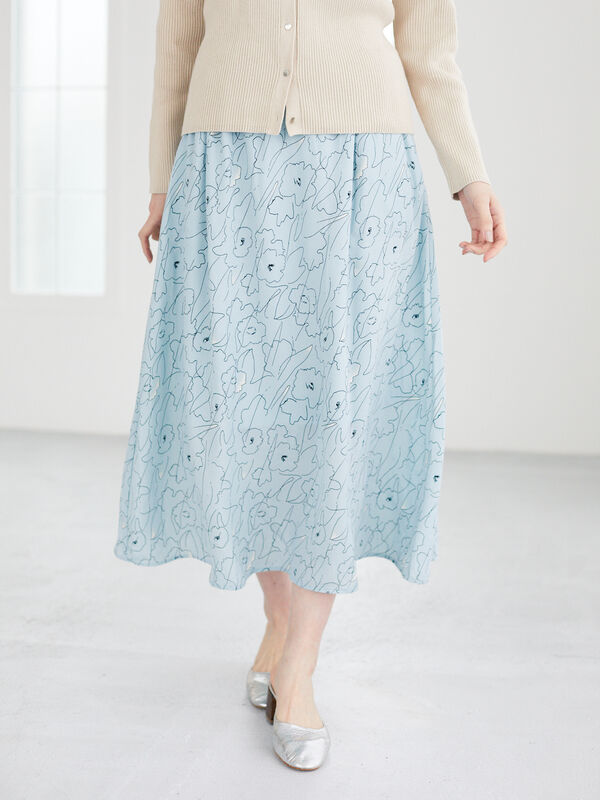 アウトレット 線画フレアスカート アイボリー グレー サックスブルー Green Parks グリーンパークス のレディーススカート 6a02l0l0400 ファッション通販のstripe Club