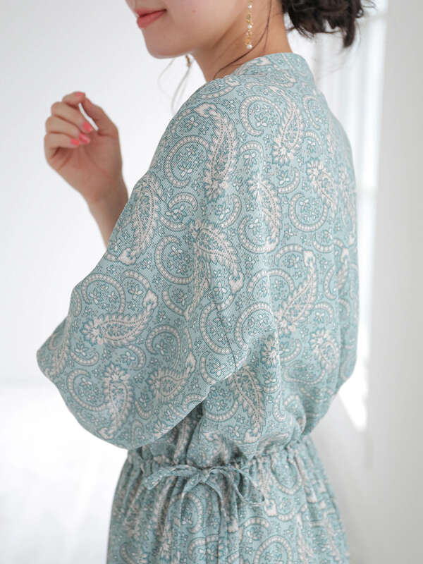 アウトレット 古着 ペイズリー柄ウエストリボンワンピース ベージュ ミント Green Parks グリーンパークス のレディースワンピース 6a02l0h0500 ファッション通販のstripe Club