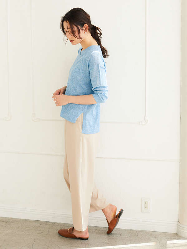 ウエストドロストワイドパンツ ベージュ ブルー ネイビー Green Parks グリーンパークス のレディースパンツ 6a02l0f0400 ファッション通販のstripe Club