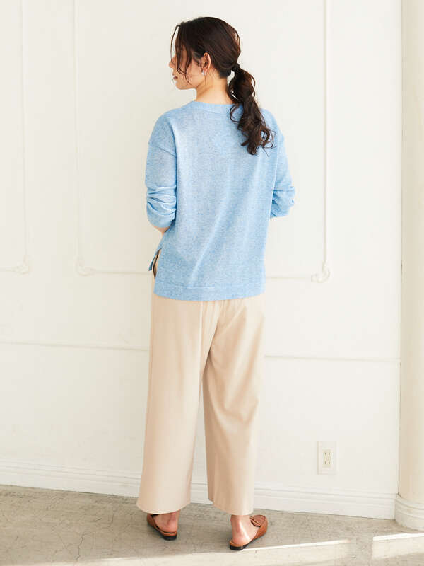 ウエストドロストワイドパンツ ベージュ ブルー ネイビー Green Parks グリーンパークス のレディースパンツ 6a02l0f0400 ファッション通販のstripe Club