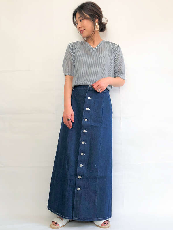Sugar Spoon フロントボタンデニムスカート ブラック インディゴ ライトインディゴ Green Parks グリーンパークス のスカート 6p02l0l0400 ファッション通販のstripe Club