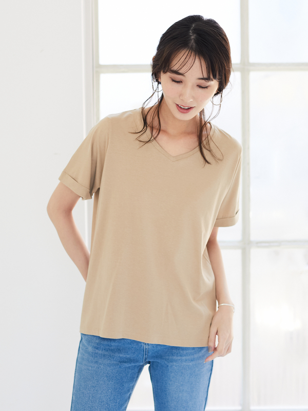 アウトレット Vネックtシャツ オフホワイト ブラック ベージュ イエロー グリーン ブルー ボーダー ボーダーアイボリー Green Parks グリーンパークス のレディースtシャツ 6a06l1c0300 ファッション通販のstripe Club