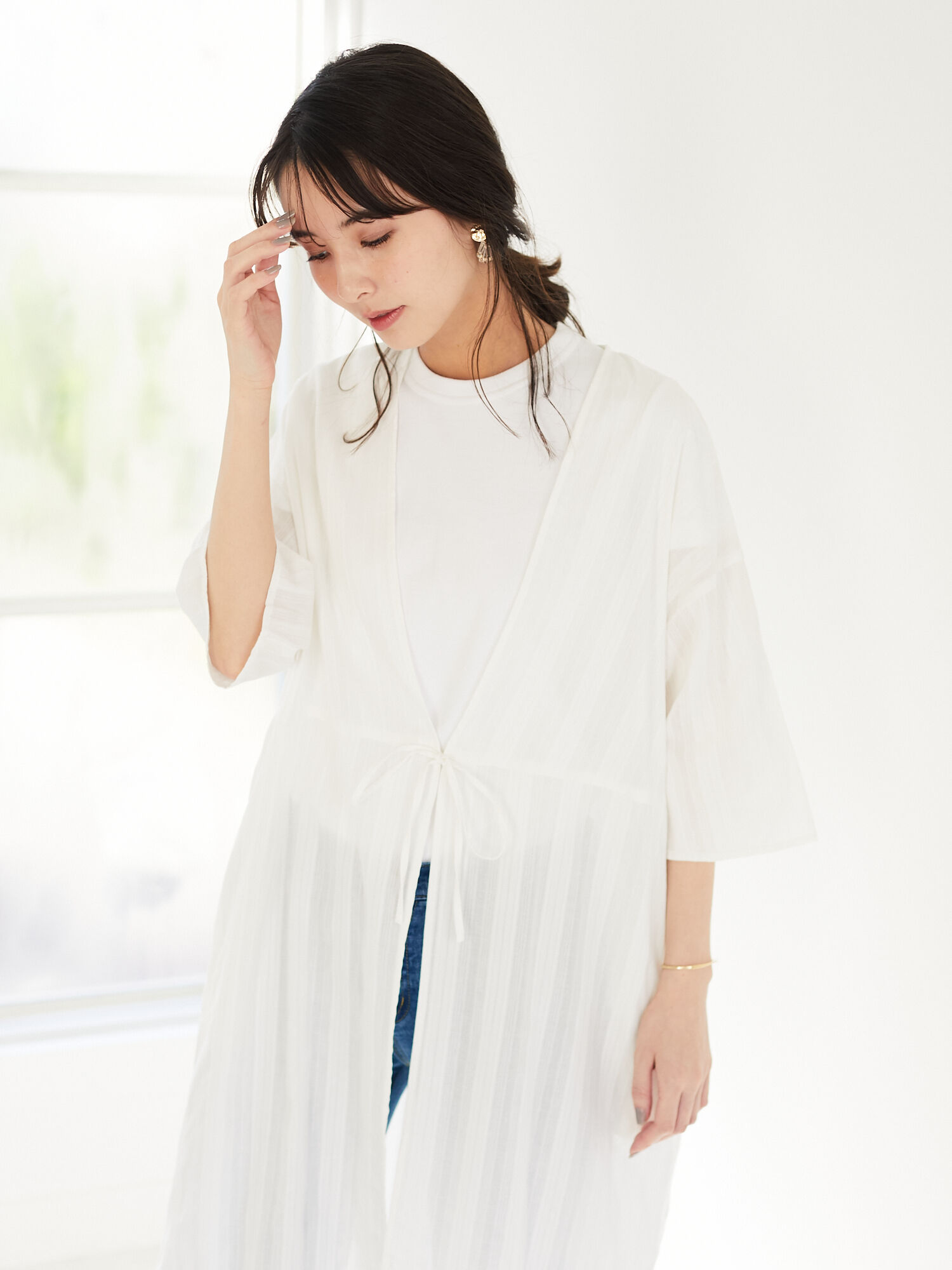 アウトレット 羽織りシャツワンピース オフホワイト ブラック ベージュ Green Parks グリーンパークス のレディースワンピース 6a06l0h1100 ファッション通販のstripe Club