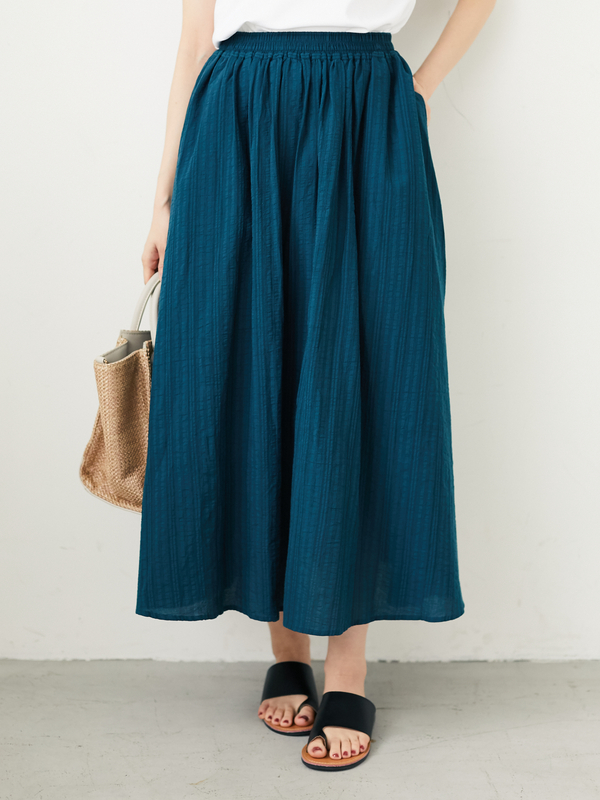 アウトレット 綿レーヨンサッカー調ストライプスカート ブラウン ブルーグリーン サーモンピンク Green Parks グリーンパークス のレディーススカート 6a06l0l0700 ファッション通販のstripe Club