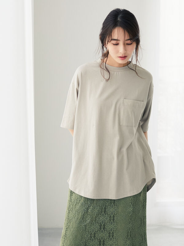 Petit Fleur USAコットンTシャツチュニック（オフホワイト/ブラック