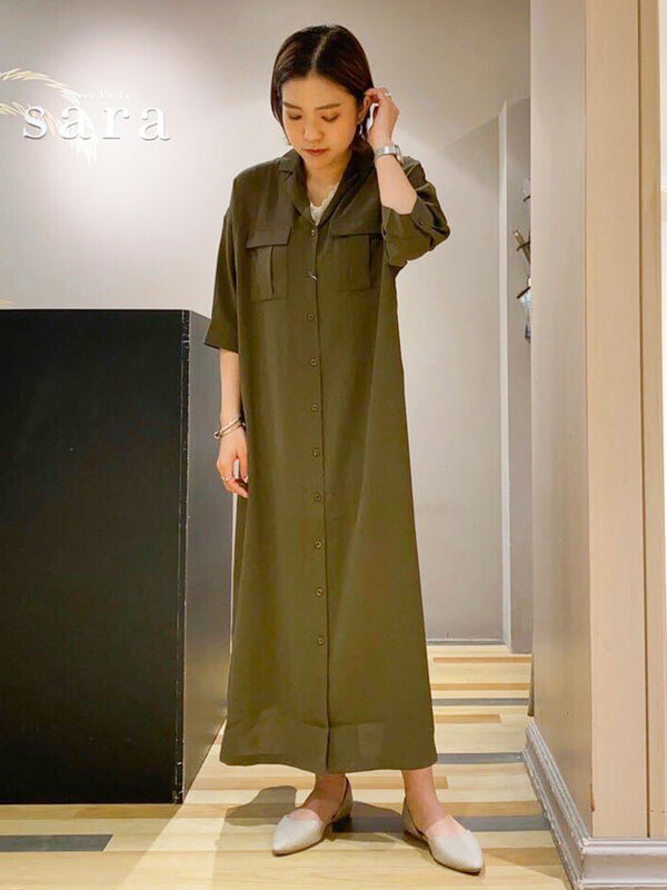 アウトレット Petit Fleur サファリシャツワンピース ベージュ ブラウン マスタード カーキ Green Parks グリーンパークス のレディースワンピース 6p06l0h0600 ファッション通販のstripe Club