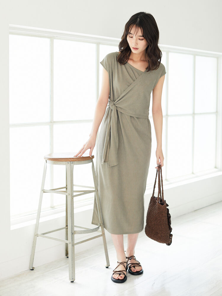 アウトレット Ray Cassin サイドリボンカットワンピース ブラック グレーベージュ カーキ Green Parks グリーンパークス のレディースワンピース 6p06l1h0400 ファッション通販のstripe Club