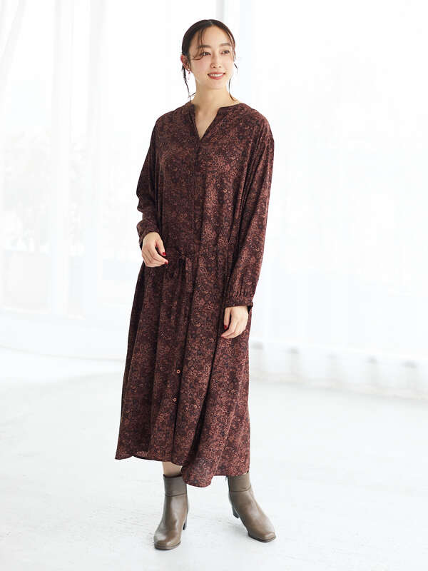 ペイズリー柄ワンピース ブラウン ネイビー Green Parks グリーンパークス のレディースワンピース 6a03l0h0400 ファッション通販のstripe Club