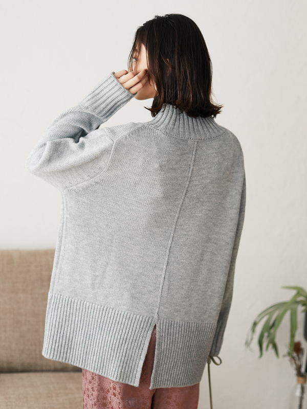 アウトレット 洗える バックスリットハイネックニットプルオーバー アイボリー グレー ブラック モカ ブラウン Green Parks グリーンパークス のレディースニット セーター 6a07l2c0500 ファッション通販のstripe Club