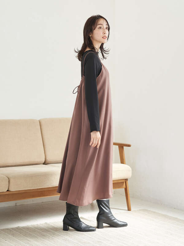 アウトレット Web限定 2点セットロングキャミワンピ リブメローインナー ブラック ダークピンク チョコレート グレイッシュブルー Green Parks グリーンパークス のレディースワンピース 03l0h00 ファッション通販のstripe Club