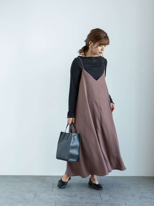 アウトレット Web限定 2点セットロングキャミワンピ リブメローインナー ブラック ダークピンク チョコレート グレイッシュブルー Green Parks グリーンパークス のレディースワンピース 03l0h00 ファッション通販のstripe Club