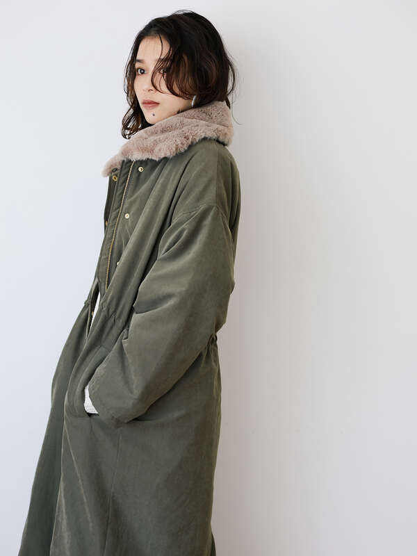 Elencare Due ファーカラーミリタリーコート ベージュ ブラウン カーキ Green Parks グリーンパークス のコート 6p07l0z0800 ファッション通販のstripe Club
