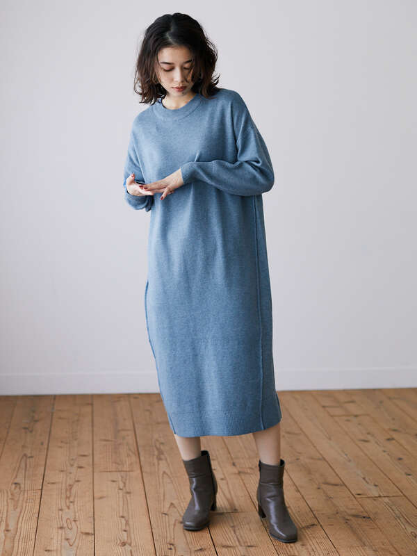 バックスリットニットワンピース ブラック モカ ブルー Green Parks グリーンパークス のレディースワンピース 6a07l2h0300 ファッション通販のstripe Club