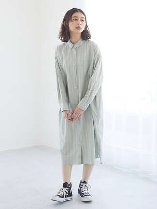 高密度 襟付きシャツワンピース ミント ネイビー ストライプ ギンガムチェック ストライプサックス Green Parks グリーンパークス のレディースワンピース 6a11l0h00 ファッション通販のstripe Club