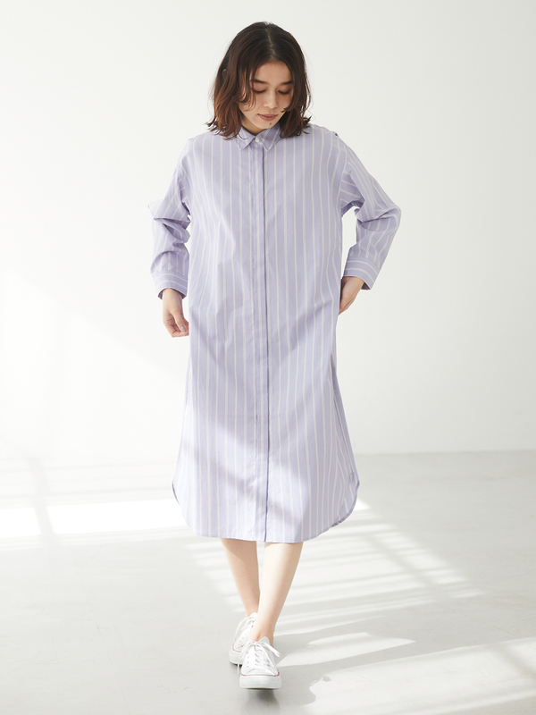 アウトレット ストライプシャツワンピース オフホワイト サックスブルー パープル Green Parks グリーンパークス のレディースワンピース 6a11l0h0100 ファッション通販のstripe Club
